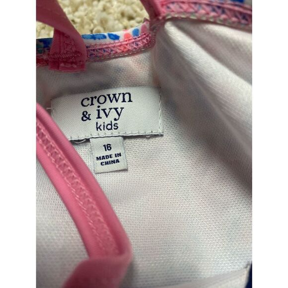 Crown & Ivy Kids Sea Pebble Pink & Blue Swimsuit Size 16 NWT - Picture 5 of 6